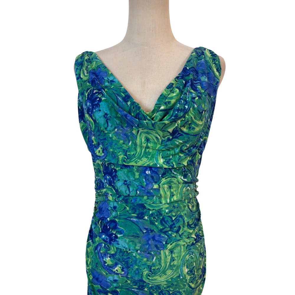 Lauren Ralph Lauren sheath Dress Women 8 ruched Cowl Neck bodycon Midi‎ career - Picture 2 of 5